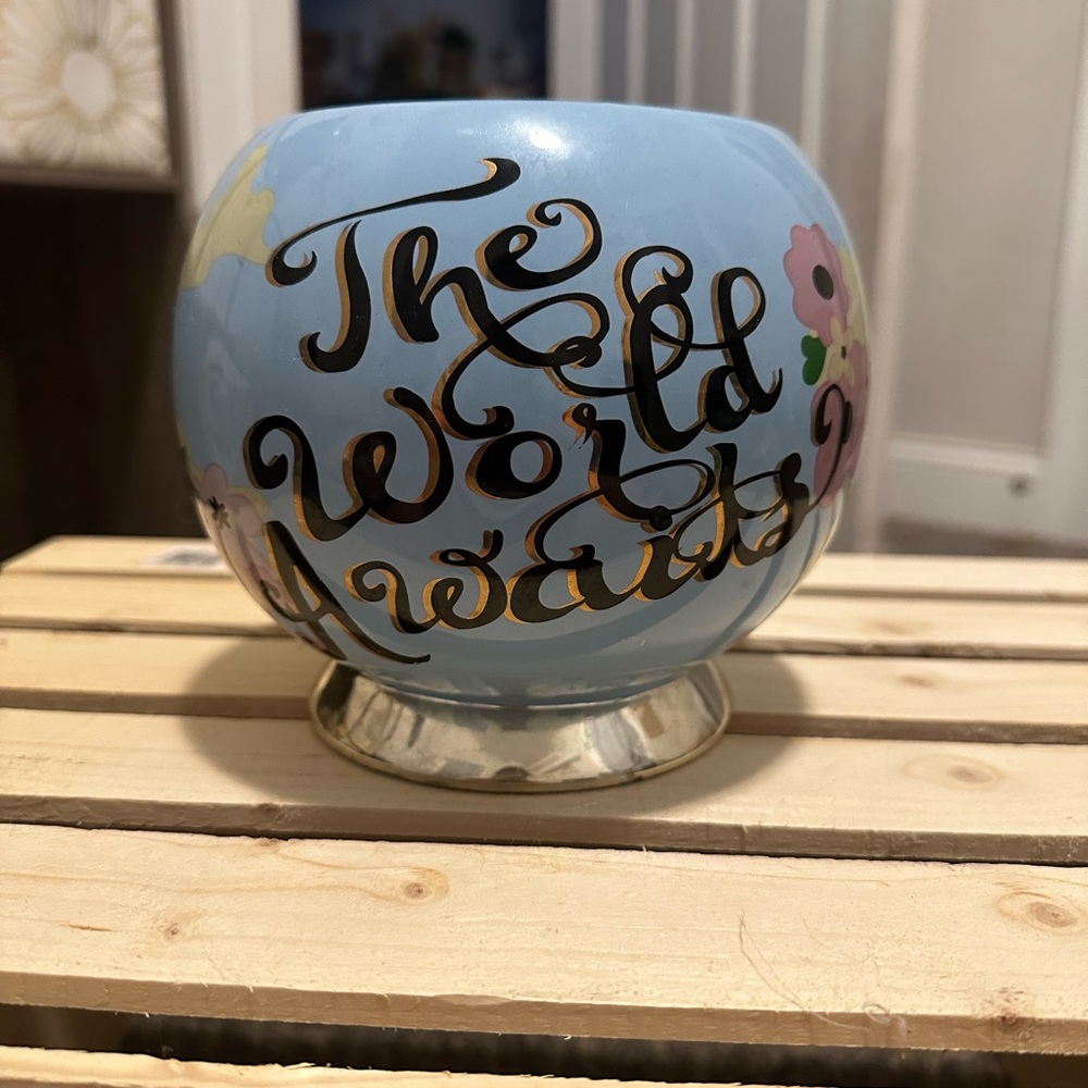 Blue Decorative Pot with Gold Accents